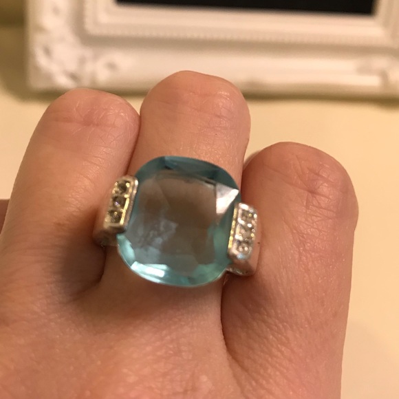 Silver Ring with Rhinestones/Aquamarine Stone - Picture 5 of 6